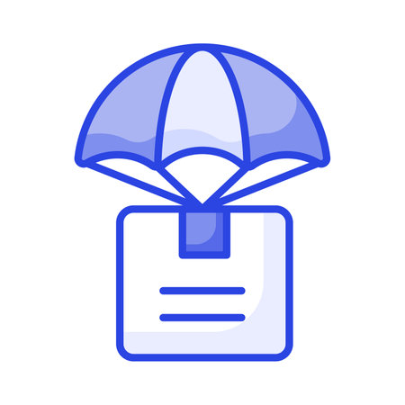 Parachute with parcel box, air logistics vector design, air delivery iconのイラスト素材