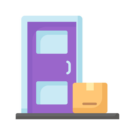 Parcel with home door concept icon of home delivery, door delivery vector isolated on white backgroundのイラスト素材