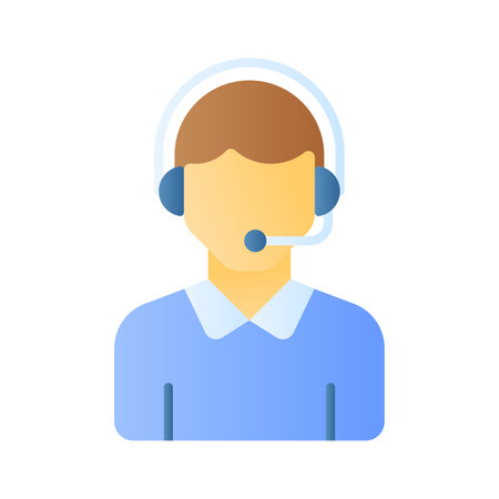 Male avatar wearing headphones with mic showcasing call center iconのイラスト素材