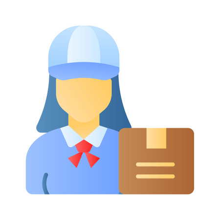 Delivery courier woman with parcel box, delivery girl vector, courier woman iconのイラスト素材