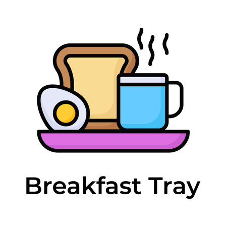 Boiled egg with cup of tea and bread in a tray depicting icon of breakfastのイラスト素材