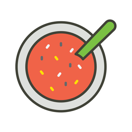 Tomato soup in bowl with spoon, healthy food vector designのイラスト素材