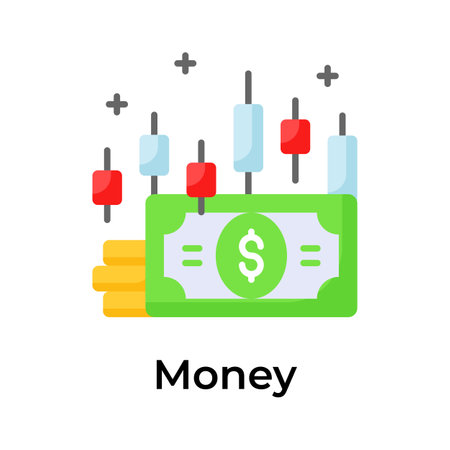 Currency note and coin with candlestick chart showing concept icon of money tradingのイラスト素材