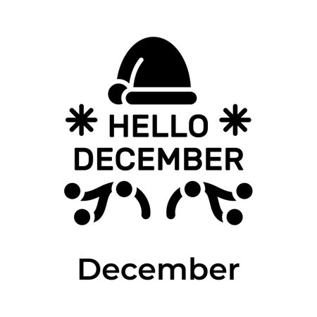 Hello december quote with santa hat, snowflakes and deer horns, isolated on white backgroundのイラスト素材