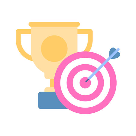 Dartboard with arrow and trophy denoting icon of achievement goalのイラスト素材