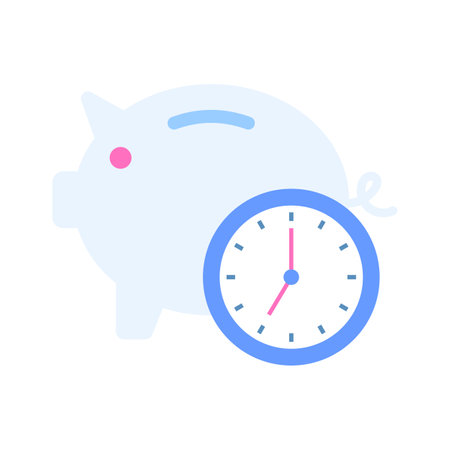 Piggy bank with clock, concept flat icon of time saving in trendy styleのイラスト素材