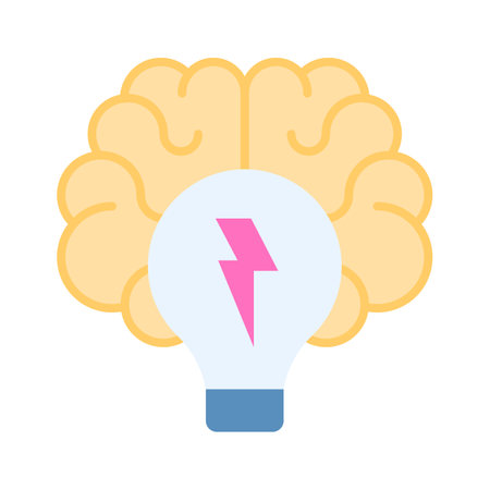 Thunderbolt inside lightbulb with human brain, flat concept icon of brainstormingのイラスト素材
