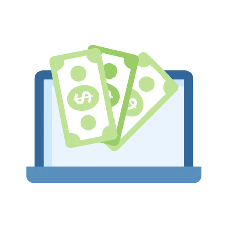 Currency notes with laptop showing flat concept vector of online paymentのイラスト素材