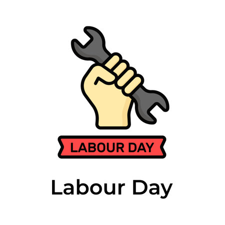 Hand holding spanner depicting concept icon of Labour Day in trendy styleのイラスト素材