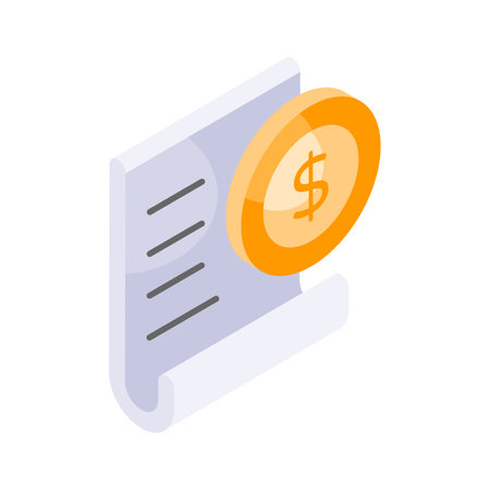 Dollar coin with page denoting concept icon of receipt, bill isometric vector designのイラスト素材