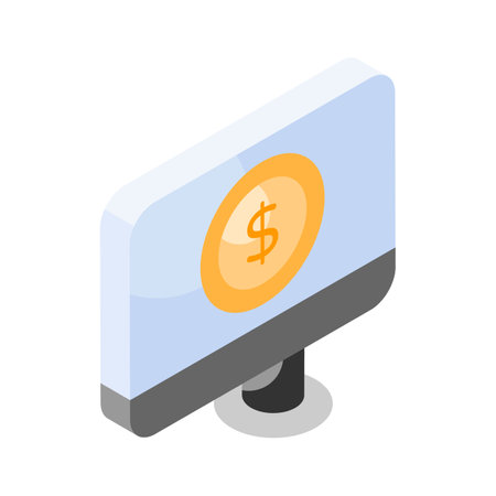 Pay per click, dollar coin inside monitor, Ppc or cost per click vectorのイラスト素材