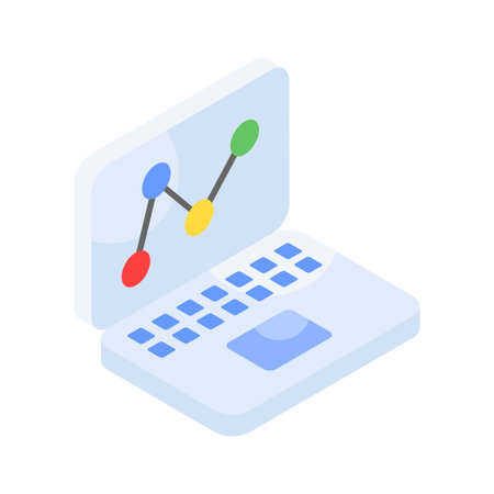 Growth chart inside laptop showing concept icon of online analytics or online stats, data analyticsのイラスト素材