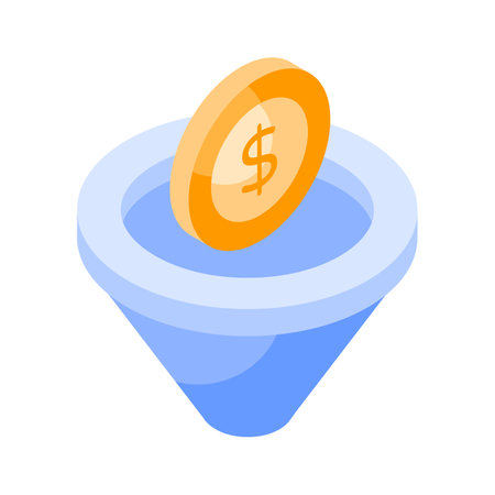 Dollar with funnel, concept of money filter isometric vectorのイラスト素材