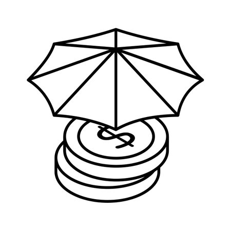 Dollar coins under umbrella, a concept of financial insurance icon in modern isometric styleのイラスト素材