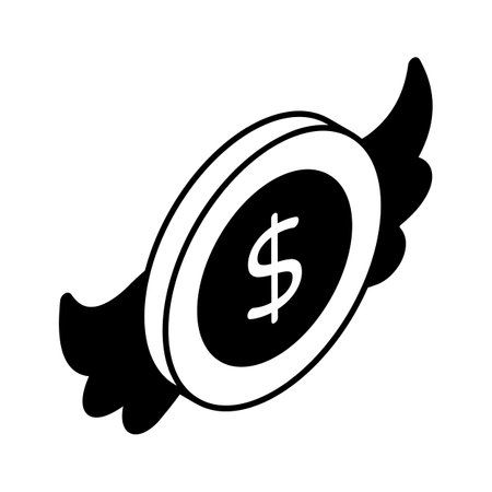 Dollar coin with wings showing concept icon of flying money in trendy styleのイラスト素材
