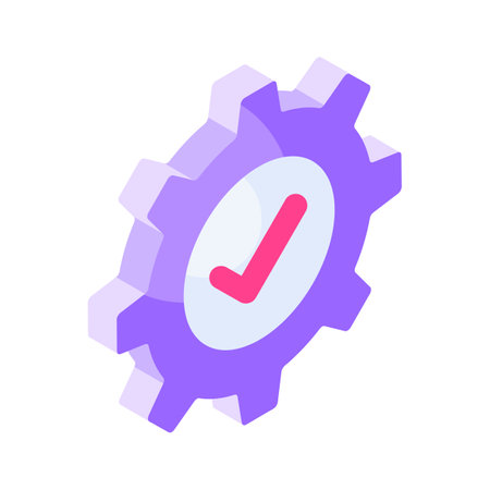 Tick inside cogwheel, concept isometric icon of verified settingsのイラスト素材