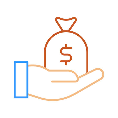 Money bag holding hand, savings icon in trendy style, premium vector designのイラスト素材