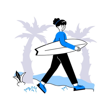 Girl holding surfer board, summer activities vector illustrationのイラスト素材