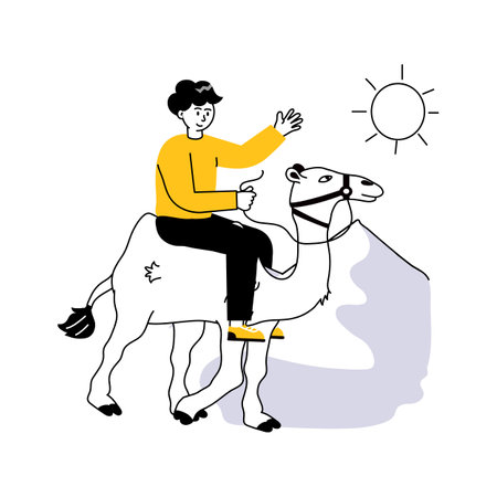 A tourist riding with camel in desert, character illustrationのイラスト素材