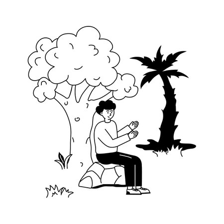 A man sitting under tree, summertime character illustrationのイラスト素材