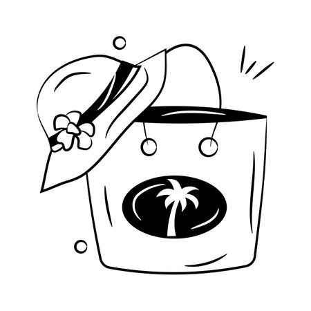 Beautifully designed icon of beach bag shows a bag or tote used for carrying essentials to the beach such as sunscreen, towels, and snacksのイラスト素材