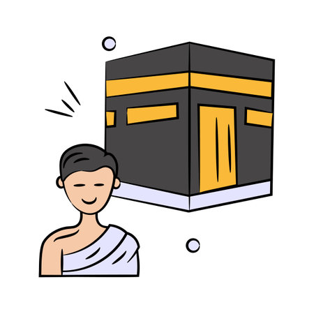 A muslim man wearing ihram to perform umrah. easy to use vectorのイラスト素材