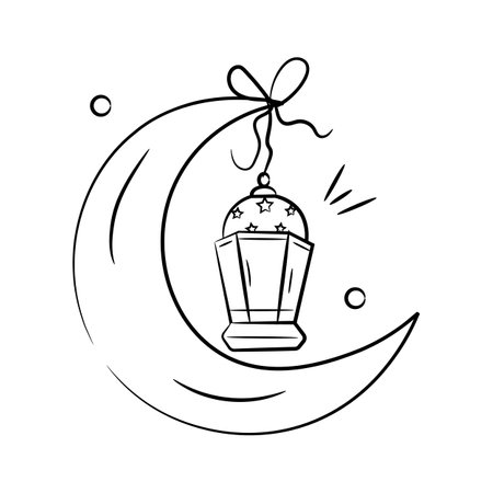 Lantern hanging with moon concept of islamic decoration iconのイラスト素材