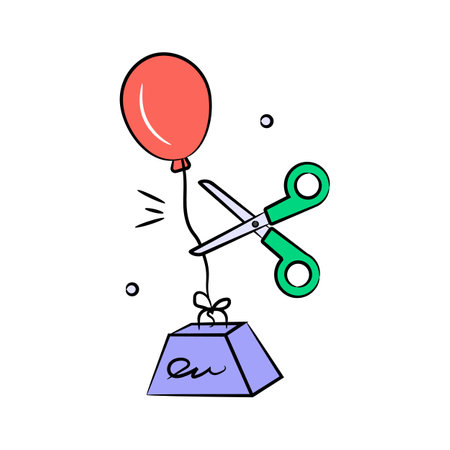 Scissor cutting balloon ribbon, concept icon of crisis managementのイラスト素材
