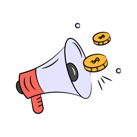 Social media marketing, dollar coin with loud speakerのイラスト素材