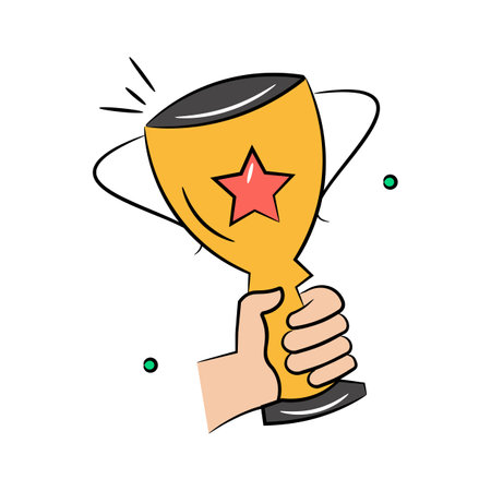 Hand holding winner trophy, sports winning cupのイラスト素材