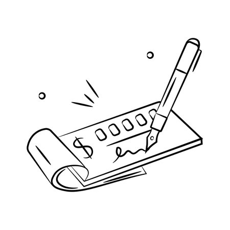 Doodle icon of cheque book with pen, bank cheque vector designのイラスト素材