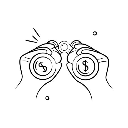 Binoculars in hand with dollar signs showing predictive analysis concept vectorのイラスト素材
