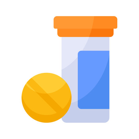 Vitamin tablets, dietary supplement for pharmacy, vitamin tablets jar for medicationのイラスト素材