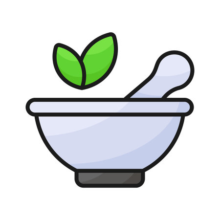 Mortar and pestle with herbs concept of herbal medicine vectorのイラスト素材