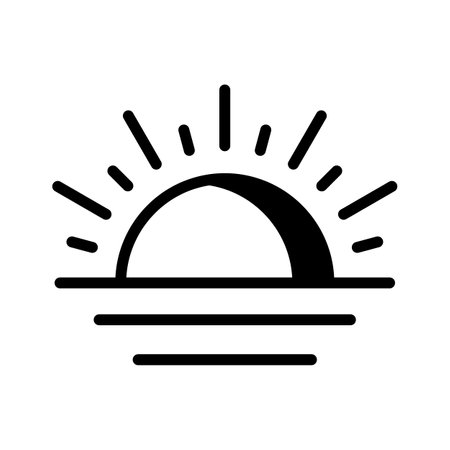 A sunrise icon depicting the sun rising over the horizon, symbolizing a new day and fresh beginnings.のイラスト素材