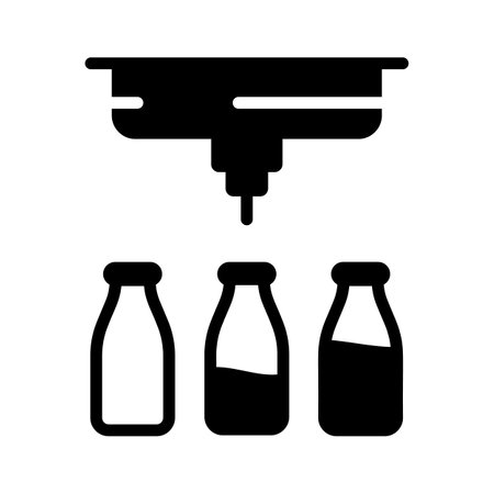Milk bottles filling with machines, concept icon of mass milk productionのイラスト素材