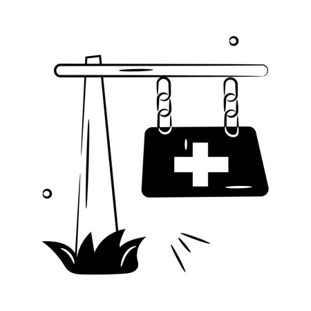 Medical signpost doodle icon, healthcare facilitiesのイラスト素材