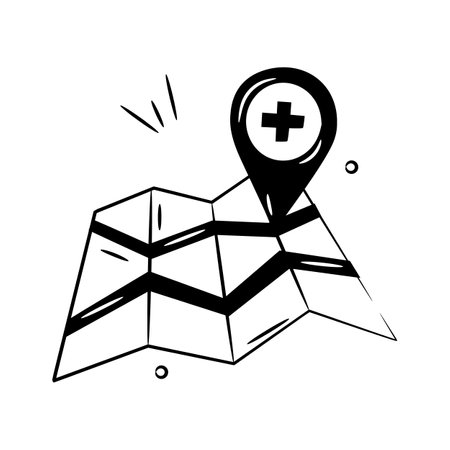 Medical location, hospital location doodle icon, healthcare facilitiesのイラスト素材
