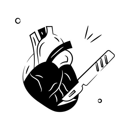 An icon representing heart surgery with a detailed heart and surgical scalpel.のイラスト素材