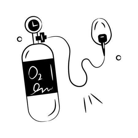 an oxygen tank connected to a breathing mask, doodle icon of oxygen cylinder.のイラスト素材
