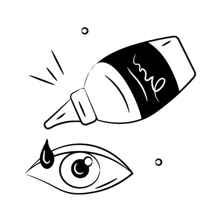 Icon illustrating an eye drop bottle dispensing drops into an eye.のイラスト素材