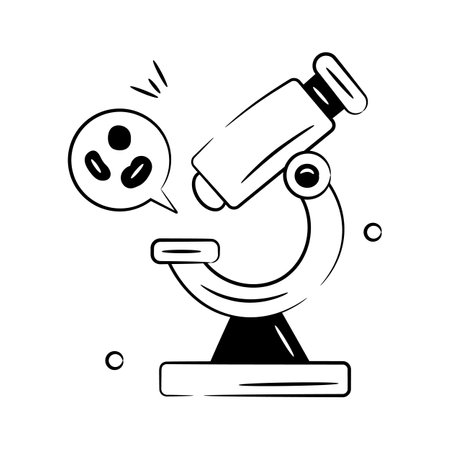 A microscope icon examining microbes, symbolizing scientific research and laboratory analysis.のイラスト素材