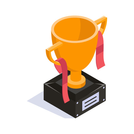 Isometric icon of trophy, denoting achievement, victory, success, excellence, and recognition.のイラスト素材