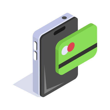 Mobile Payment Isometric icon of a smartphone and credit card representing mobile payment technologyのイラスト素材