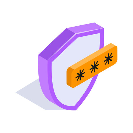 An isometric icon of password protection, cybersecurity, data security, and secure access managementのイラスト素材