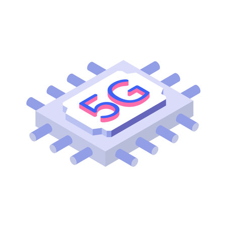 5G microchip isometric icon, advanced technology and high speed wireless connectivityのイラスト素材
