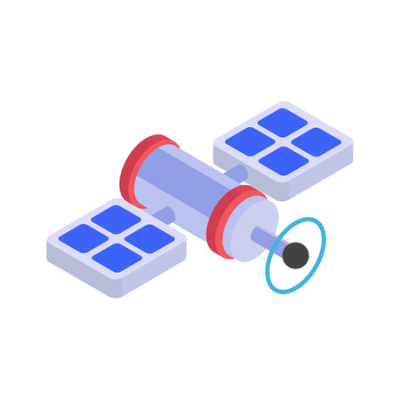 Well designed isometric icon of satellite, space technology, communication, data transmissionのイラスト素材