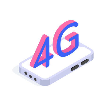 A mobile device with 4G text, showing 4G connectivity Isometric iconのイラスト素材