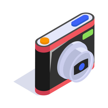 Photo camera with lens and button showing concept icon of photography in trendy isometric styleのイラスト素材