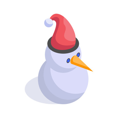 Cute snowman wearing a Santa hat, a fun winter craft, isometric iconのイラスト素材